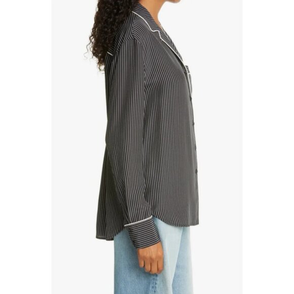 NWOT Rag & Bone black & white striped print 100% silk pajama inspired blouse, L - Picture 9 of 16